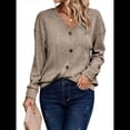 thumbnail image 1 of Camisetas de Larga para Mujer, Blusas Tipo Túnica con Cuello en V, Elegantes, Informales, Acanaladas, Holgadas y Cómodas, para . Caqui M, 1 of 8