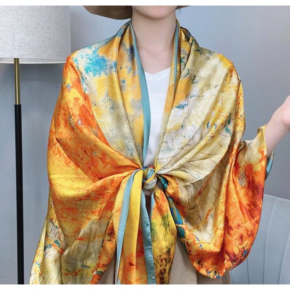 Mulberry Silk Scarf: Autumn Scenery Neckerchief (71" x 35"), Scarfs for Women Dressy Fashion Scarves Long Floral Pattern