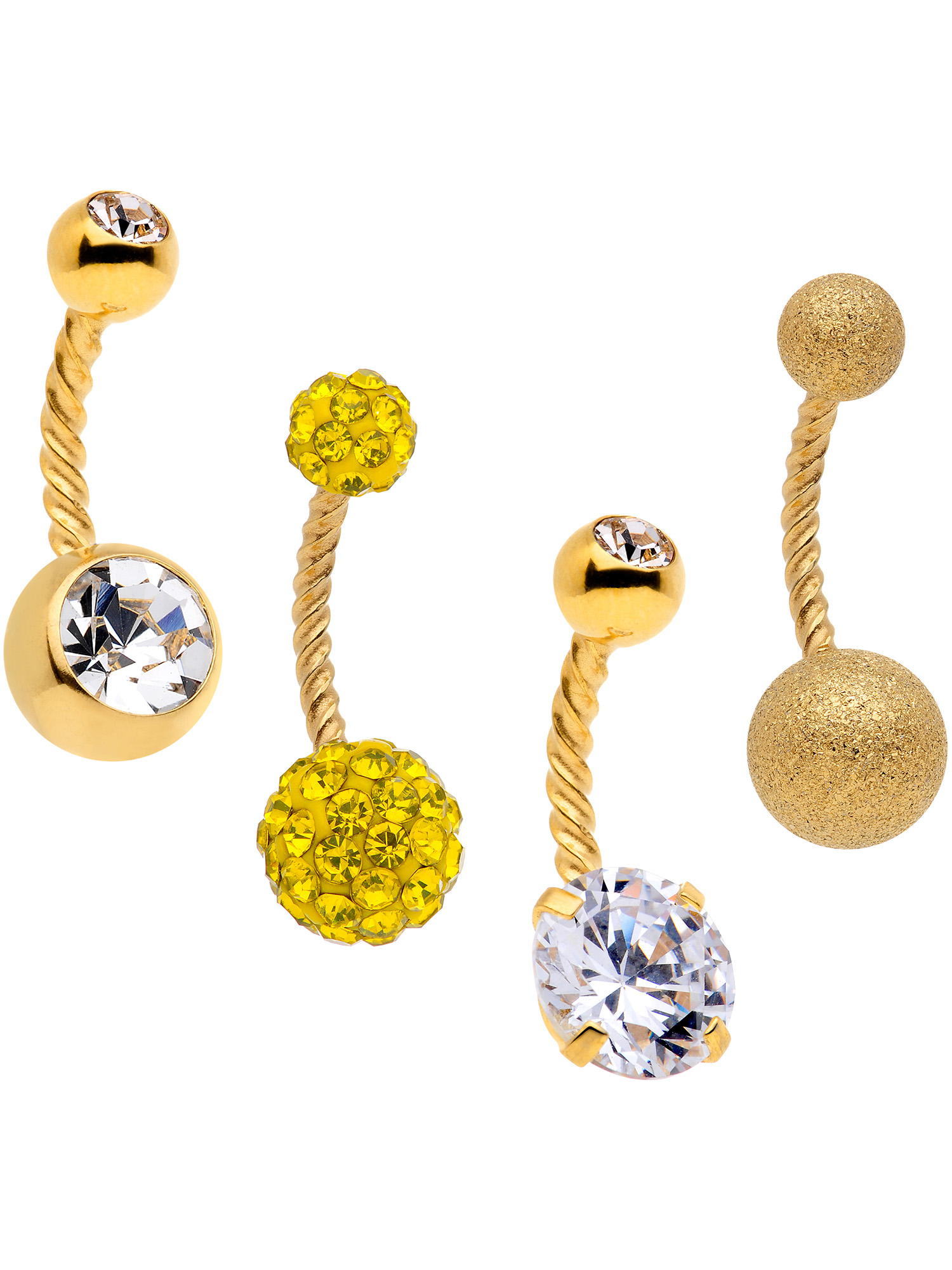 Body Candy 4PC Bonus Pack Stainless Steel Twisted Belly Button Rings Clear Yellow Accent 14G