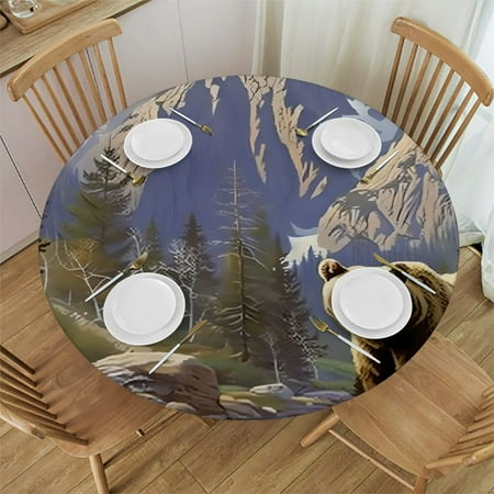 

BCIIG Bear Rocky Stream Mountain Forest Round Table Cover Stain Resistant Washable Indoor Outdoor Tablecloth Kitchen Dining Wedding Parties Picnic Farmhouse 100% Polyester Fiber 42-46