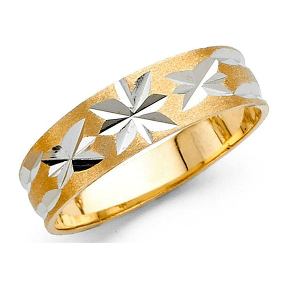 Wedding Ring Solid 14k Yellow White Gold Band Tapered Diamond Cut Polished Two Tone Style 6 mm Size 8