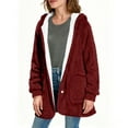 thumbnail image 3 of ClodeEU Women's Fleece Lined Hoodeid Jackets,Button Up Plush Coat With Pockets,Warm Casual Cozy Jackets Wine,Womens Plus S, 3 of 7