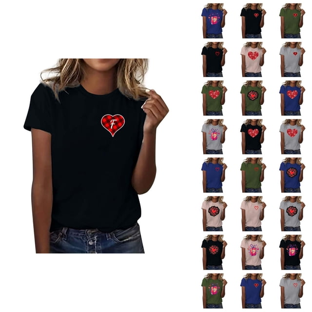 T-shirts de la Saint-Valentin pour Femmes 2026 Mode Manches Courtes Col Rond Cœur Graphique