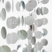 Cheerland Glitter Silver Circle Dot Garlands Metallic Silver Party Decor, 52 Ft