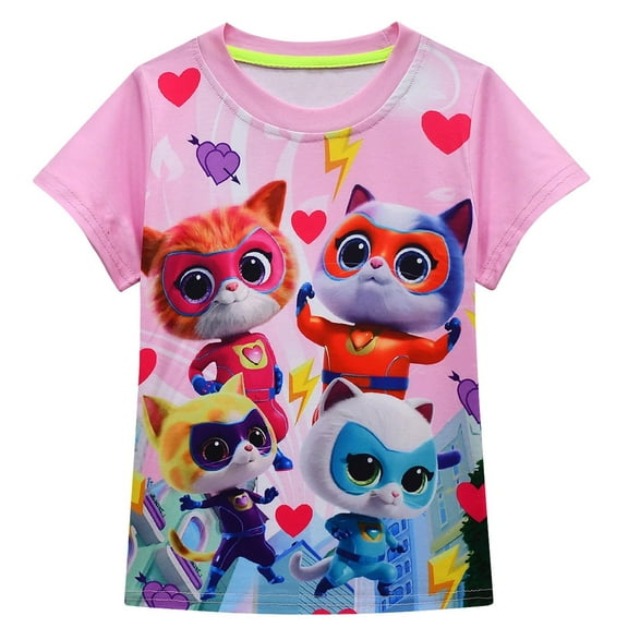 SuperKitties girls' T-shirt with cartoon fashion elements for movies, TV games, and girls, suitable for children aged 3-10