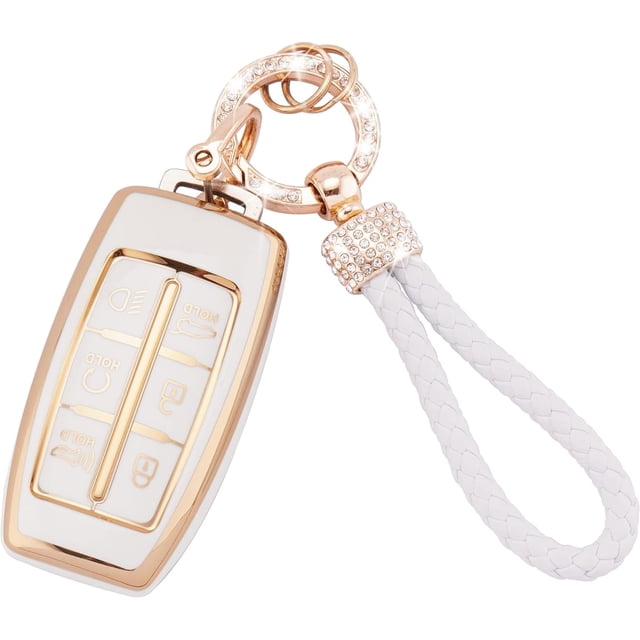 Key Fob Cover Compatible with Fit for Genesis G80 GV80 GV70 G70 G90 2021 2022 2023 8 Button Key Case Shell with Keychain Case Holder Protector,1,white