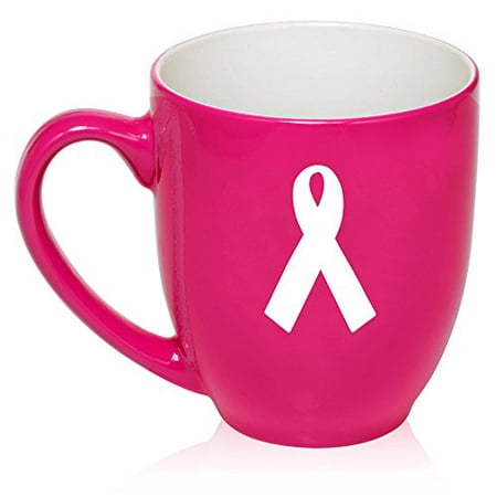 16 oz Hot Pink Large Bistro Mug Ceramic Coffee Tea Glass Cup Cancer Awareness