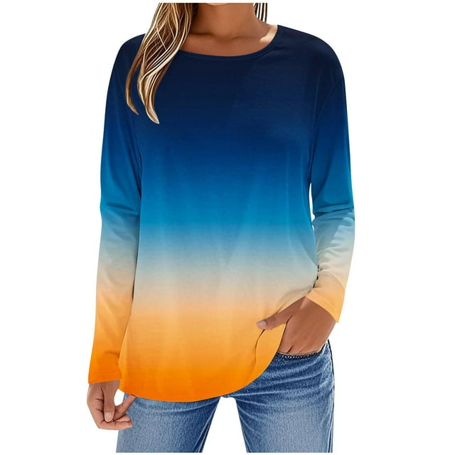 Enjoytime Hauts Décontractés pour Femmes Imprimé Col Rond Manches Longues Chemise Décontractée Tendance Affaires Blouses Automne