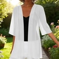 thumbnail image 2 of Fashion Women's Chiffon Kimono Cardigan Mid-Sleeve Open Front Design Breathable Sheer Cover Up for Beach Daily Wear White XL, 2 of 7