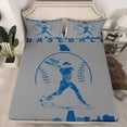 thumbnail image 2 of Homewish Ball Sports Athlete Queen Sheet Sets, Cartoon Baseball Player Flat Sheet, Teen Kid Child Queen Fitted Sheet, Grey Blue Luxury Bedroom Decor, 4pcs, 2 of 7
