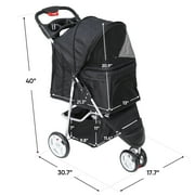 ZENY Three Wheels Pet Stroller, 360 Rotation, Folding Convertible Design, Black