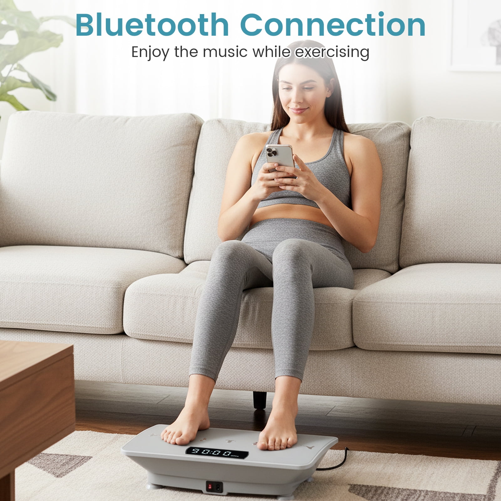 Gymax Vibration Plate Exercise Machine w/ Gravity Sensor Remote Control Bluetooth Grey