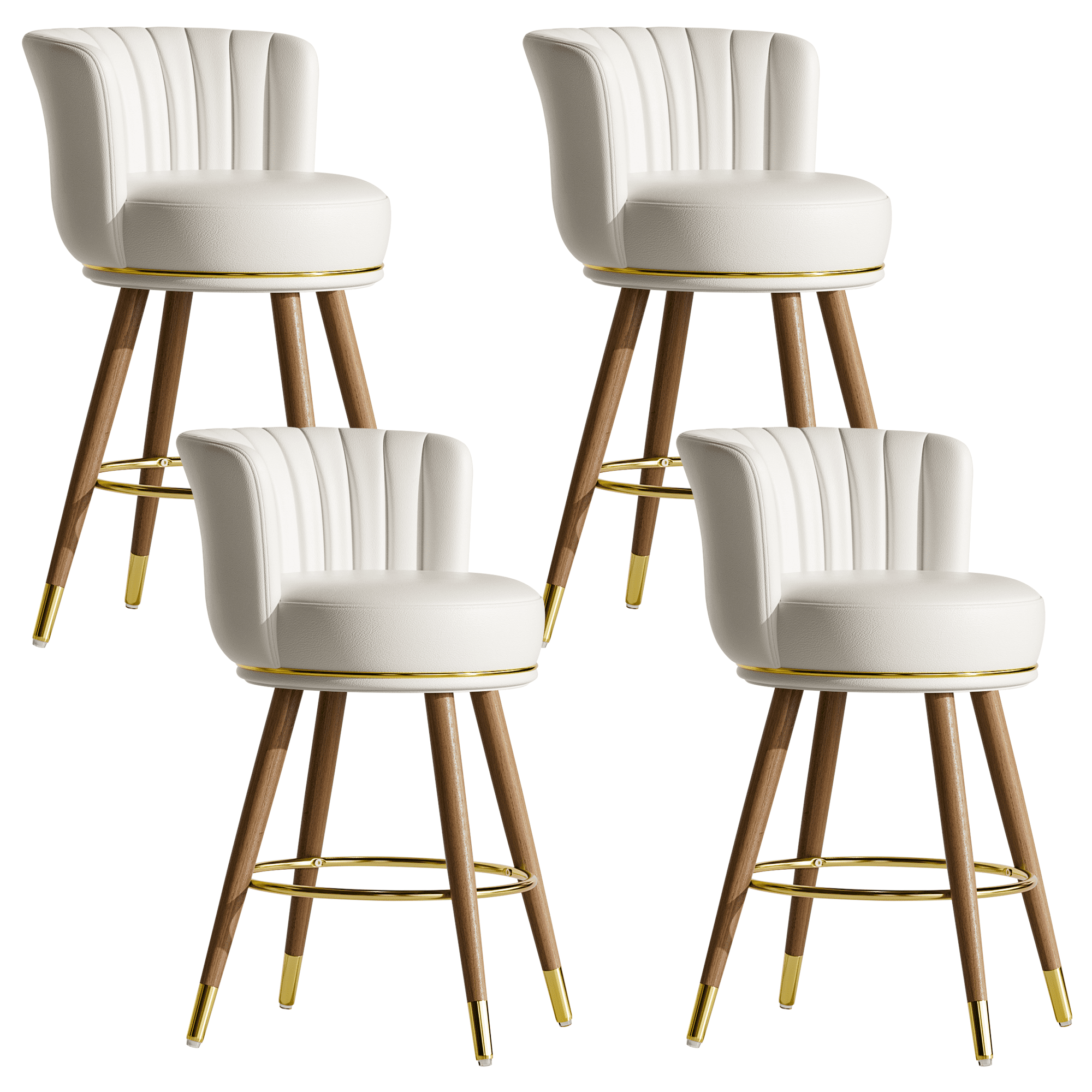 Genpo Counter Height Bar Stools, Round Seat Swivel Bar Stool Set of 4, 26 inch Low Back Leather Bar Chair with Wood Leg for Kitchen Island 300lbs, Beige
