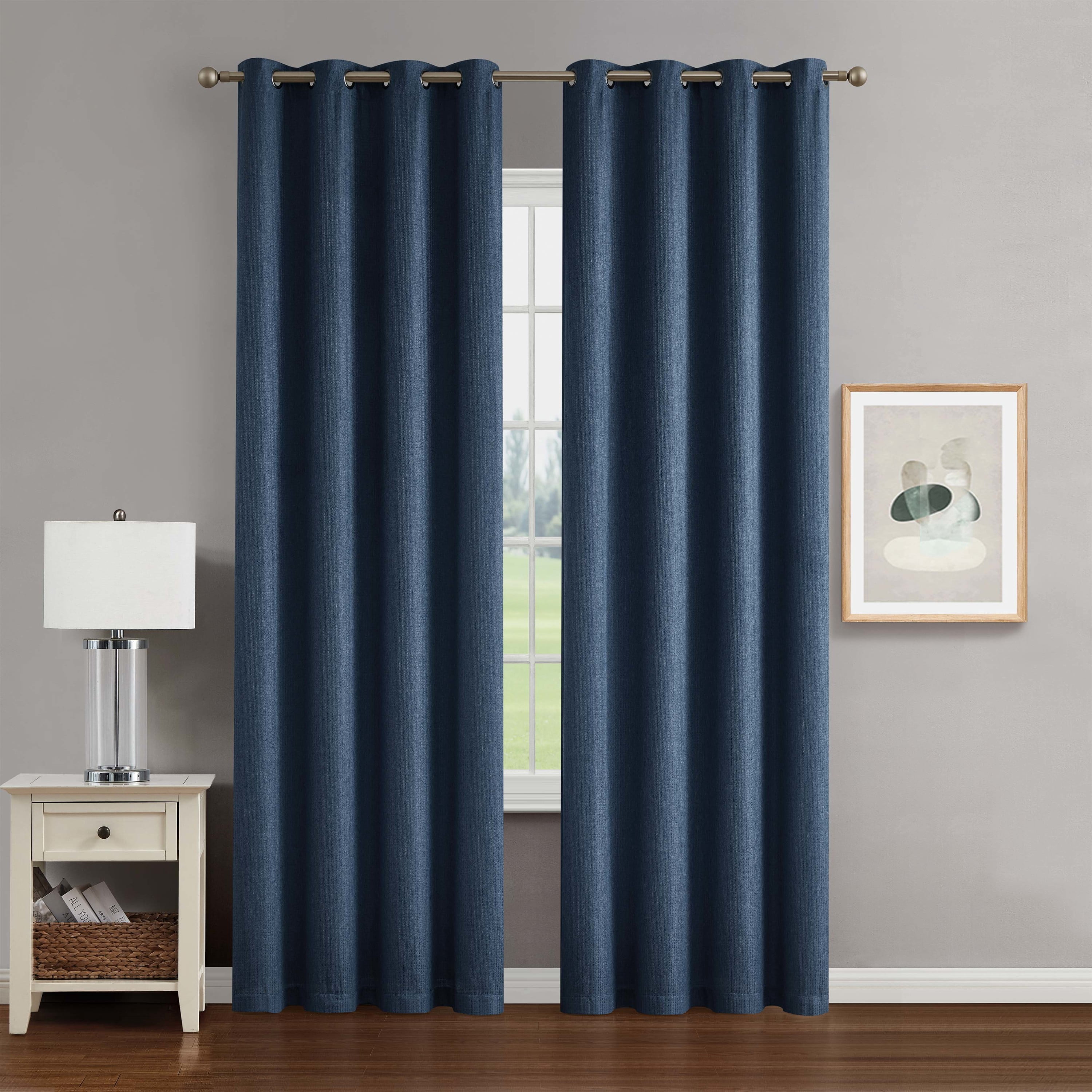 Chyna Blackout Window Curtain Panels with Tiebacks, Grommet, Blue, 50" x 108"
