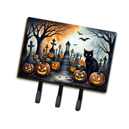 Black Cat Spooky Halloween Leash or Key Holder 6 in x 9 in