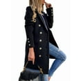 thumbnail image 2 of Women Fall Winter Wool Coats Double Breasted Midi Peacoat Trench Coats Black M, 2 of 6