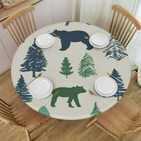 

Vllo0ord Forest Moose Reindeer Bear Mountains Trees Wild Nature Round Table Cover with Elastic Edge Bands Waterproof Square Table Cloths for Party Home Kitchen Dining Wedding 42 -46