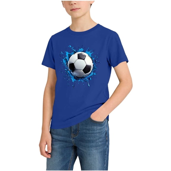 QSAWXQZ Boy's Soccer Graphic T Shirt Short Sleeve Crew Neck Top Casual Summer Active Playwear for Summer 2-3 Years