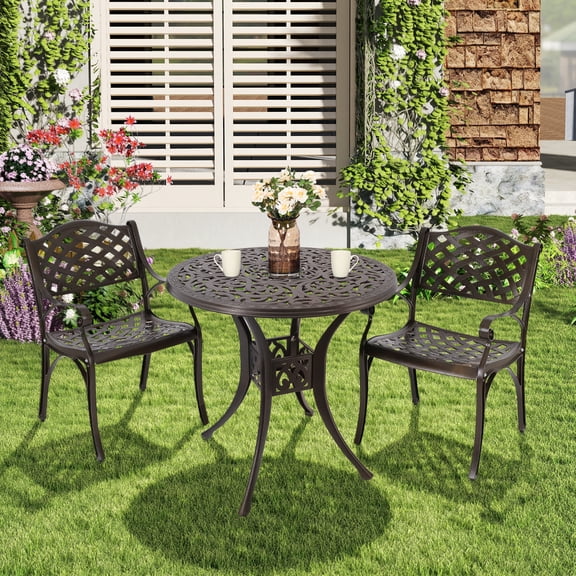 FULLWATT 3 Piece Outdoor Patio Bistro Set,28" Bistro Dining Table and 2 Backyard Garden Chairs,Furniture Set for Kitchen,Garden,Yard