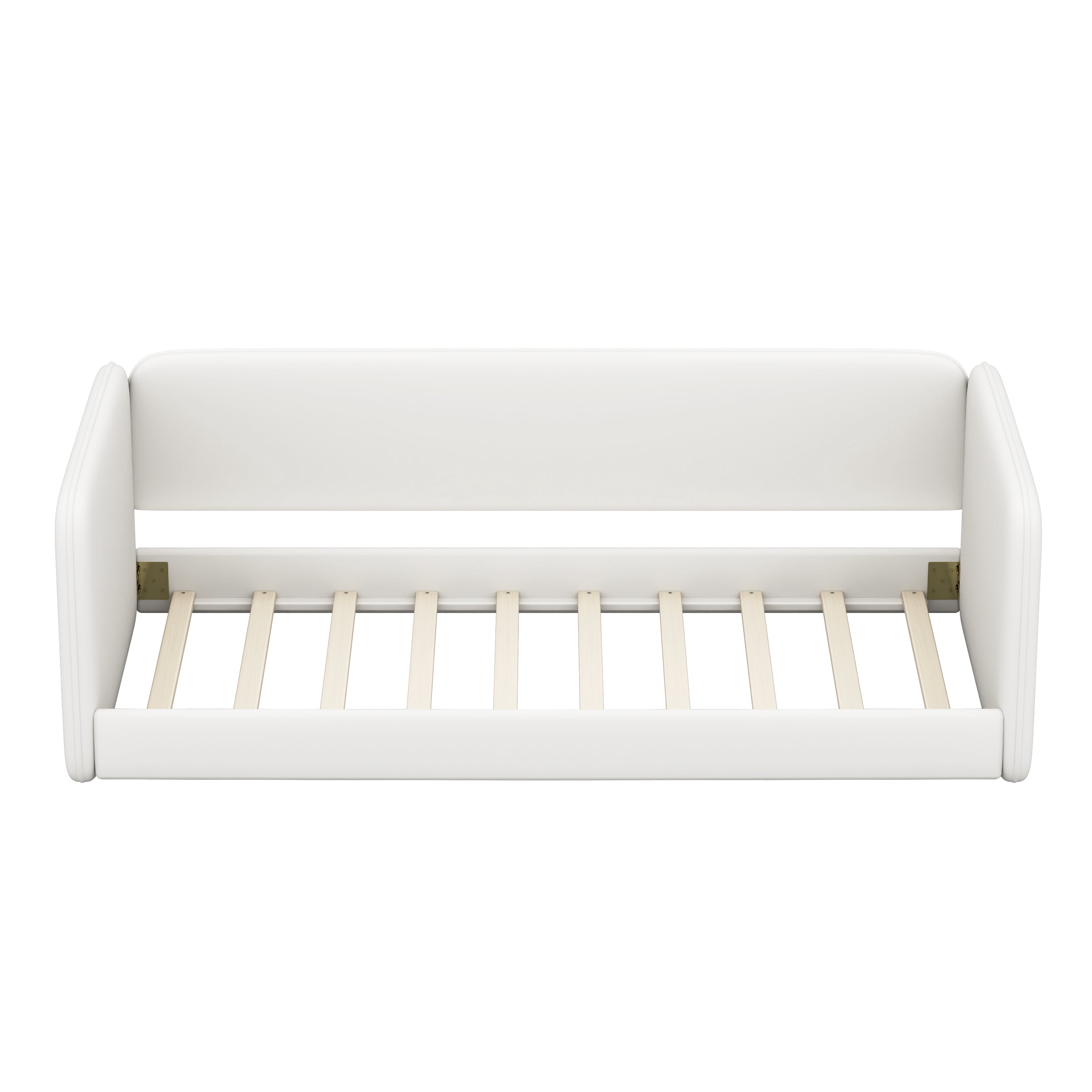 Mintazer Twin Size Beige Montessori Floor Bed with Velvet Upholstered Sides for Kids Toddler, Beige