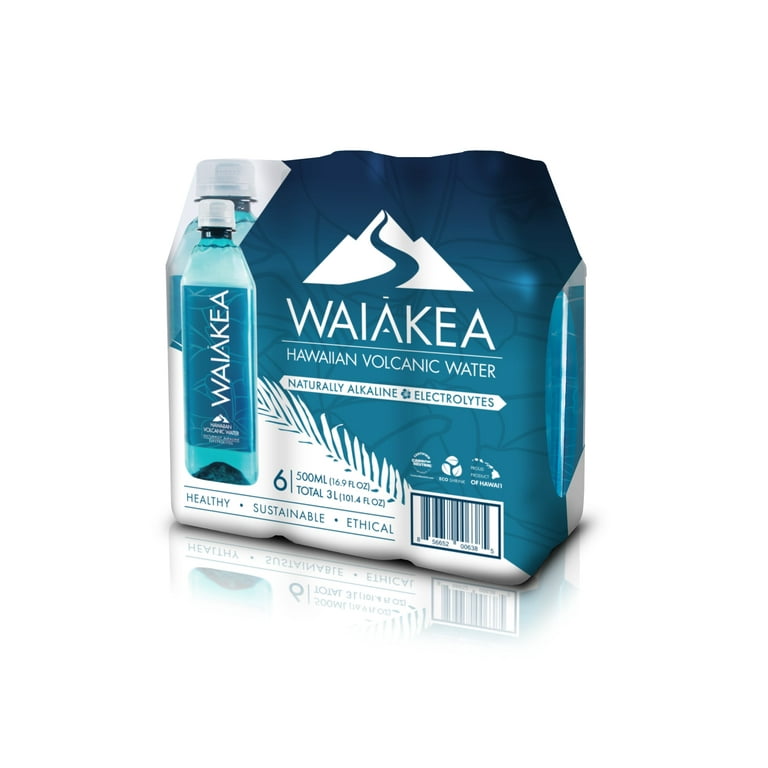 (2 pack) Waiakea Bottled Water, Hawaiian Volcanic Alkaline Water, 500ml (16.9 oz) Bottles, 6 Pack