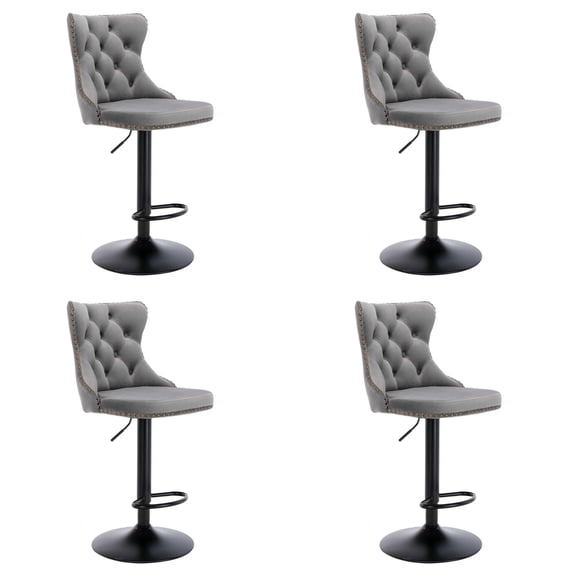 HUMEHA Set of 4 Swivel Barstool Gray Black Leg Adjustable 25-33"