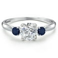 thumbnail image 3 of Gem Stone King 10K White Gold Lab Grown Diamond and Blue Sapphire 3-Stone Ring for Women | 1.04 Cttw | Round 6MM | Gemstone April Birthstone | Size 7, 3 of 6
