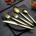 thumbnail image 2 of Stainless Steel Gold Silverware Set Titanium Gold Plating Flatware Set 20 Pieces , Gold Cutlery Set Service For 4 (Shiny Gold), 2 of 7