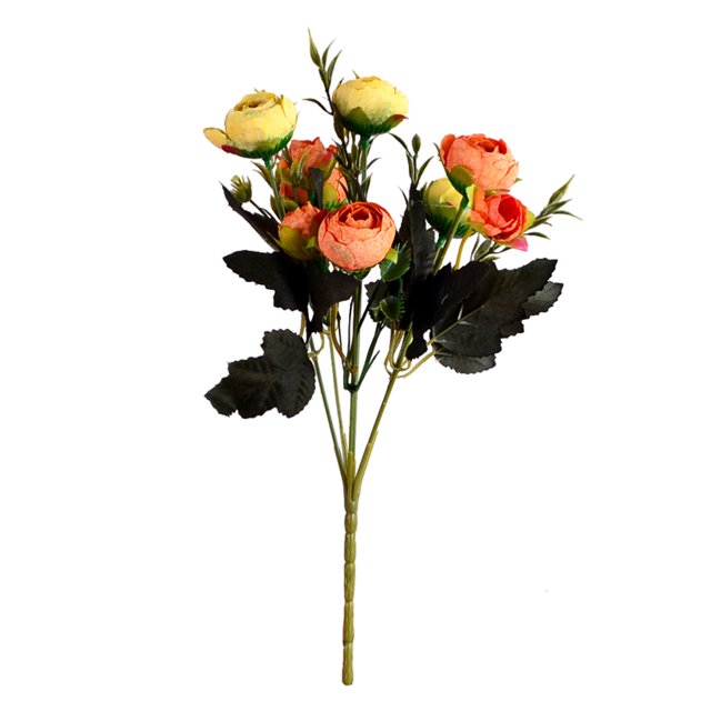 Inteprter Flores de rosas artificiales de seda, ramo de boda Floral, decoraciones para el hogar y fiestas Flores artificiales rojo naranja
