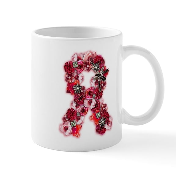 CafePress - Vintage Flowers Pink Ribbon Mugs - 11 oz Ceramic Mug - Novelty Coffee Tea Cup