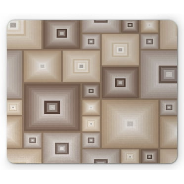 Geometric Mouse Pad, Various Cubic and Square Form Pattern Design Vintage Style Retro Graphic Print, Rectangle Non-Slip Rubber Mousepad, Brown Cream, by Ambesonne