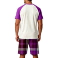 thumbnail image 4 of OIOLOYJM Mens Pajama Set Summer Casual Cotton Plaid Breathable Pjs Sleepwear Soft Comfy Raglan Short Sleeve Sleep Set With Pockets Purple 5XL, 4 of 5