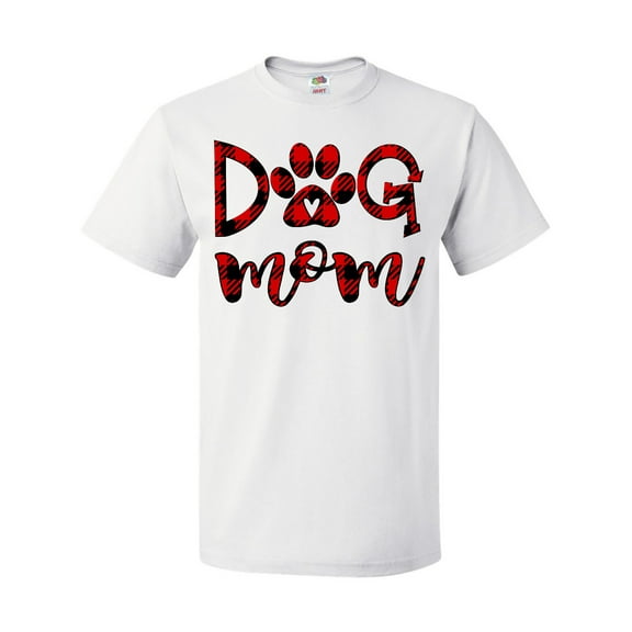 Inktastic Dog Mom with Paw Print in Plaid T-Shirt
