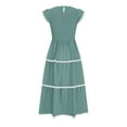 thumbnail image 6 of Xqxayjr Womens Summer High Waist Rickrack Tiered Flowy Smocked Midi Sun Dress Beach Party Dress Under $10 Casual Flutter Short Sleeve Round Neck Going Out Funaral Dresses, 6 of 8