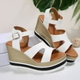 thumbnail image 4 of Womens Sandals Ladies Wide Fit Closed Toe Mid Heel Espadrille Wedge Sandals Strappy Party Shoes Wedding Ankle Strap Bridal White 9, 4 of 7