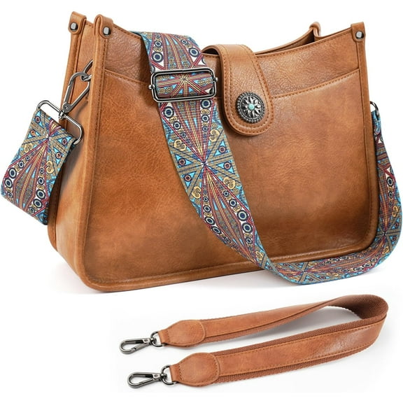 Kwuty Crossbody Bags For Women Trendy, Leather Hobo Handbag Crossbody Purses Shoulder Bucket Bag with 2 Strap
