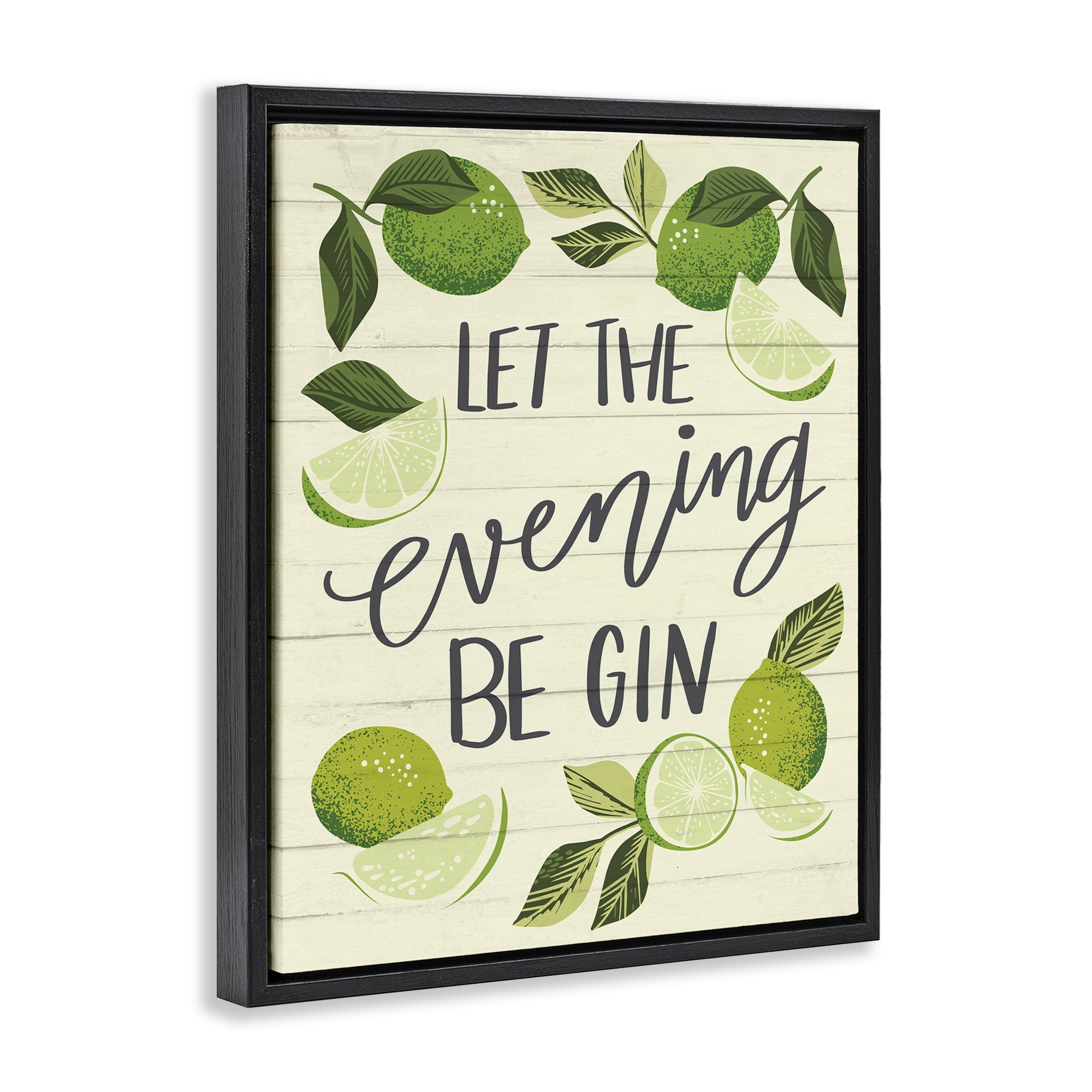 Stupell Industries Let Evening Be Gin Food & Beverage Painting Black Floater Framed Canvas Art Print Wall Art, 17 x 21