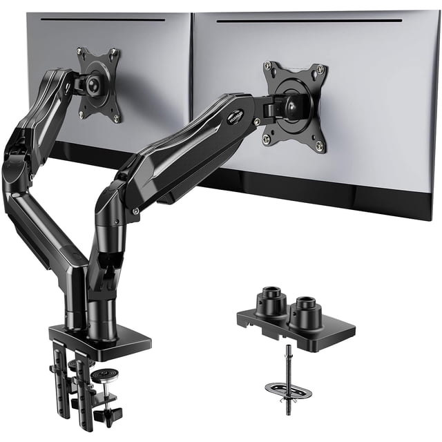 HUANUO Dual Monitor Stand, Fully Adjustable Gaming Monitor Desk Mount for 13–32″ Computer Screens, Full Motion VESA 75x
