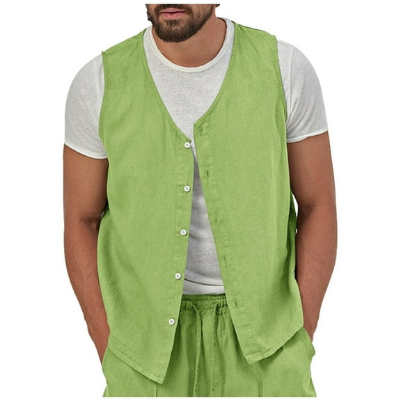 Bcfgryg Vest Men Lapel Sleeveless Slim Fit For Men With Vintage Casual Vests Lightweight Men's Jacket For Hiking Green L