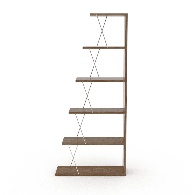 Modern 5 Tier Ladder Bookshelf Organizers Narrow Bookshelf for