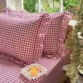 thumbnail image 3 of Red Ruffled Plaid Gingham Pillow Shams 20"x30", Set of 2 Checked Pre-Washed Microfiber Farmhouse Pillowcases for Bed/Sofa (20"x30", Red Gingham), 3 of 6