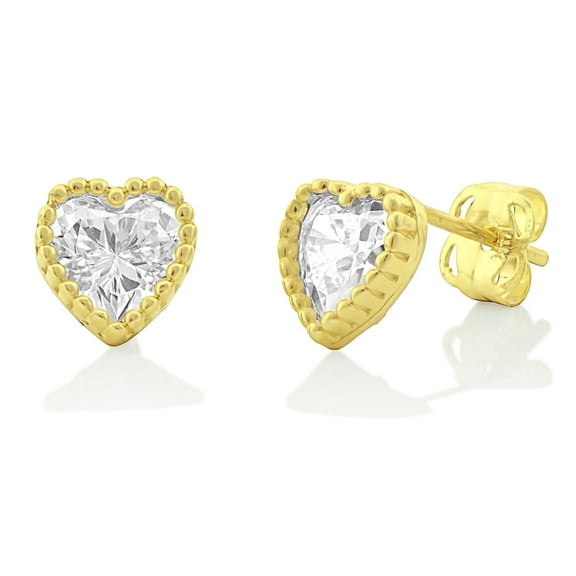 14K Yellow Gold Cz Small Heart Stud Earrings - 0.25 in