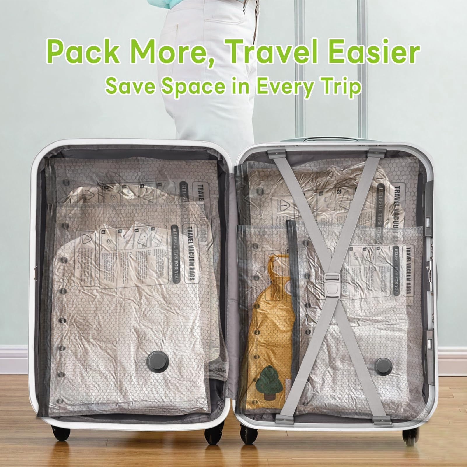 Cordless Travel Vacuum Bag Set, Waterproof Packing Compression Bags,Reusable Space with Rechargeable Air Pump for Moving & Seasonal Clothing Storage