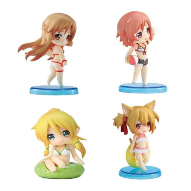 Figura de acción de PVC de Kirito Asuna Niitengo, traje de baño, modelo de figura bonita, Sword Art Online, 4 unids/set, Q Gong Bohan LED