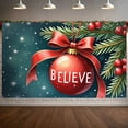 thumbnail image 5 of Red Theme Christmas Banner Snowflake Pattern Holiday Banner Gold Bow Pine Branch Xmas Banner for Christmas Party Home Decoration Holiday Gathering, 5 of 9