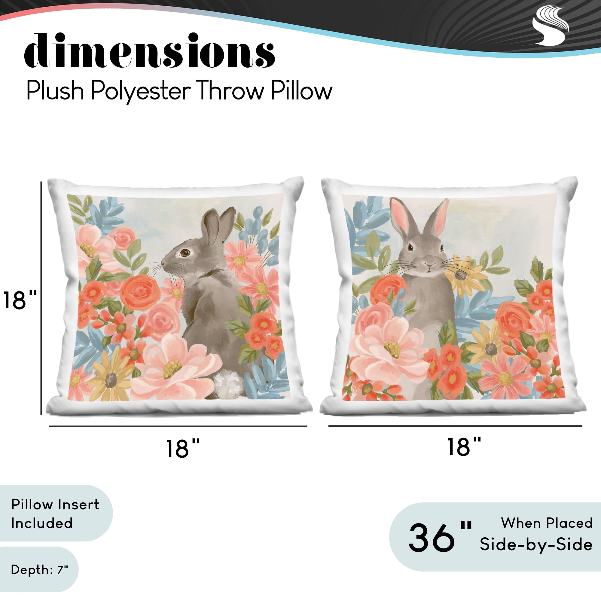 Stupell Industries Bright Bunny Blooms 2 Piece Decorative Printed Throw Pillow Set, design by Cat Thurman Designs