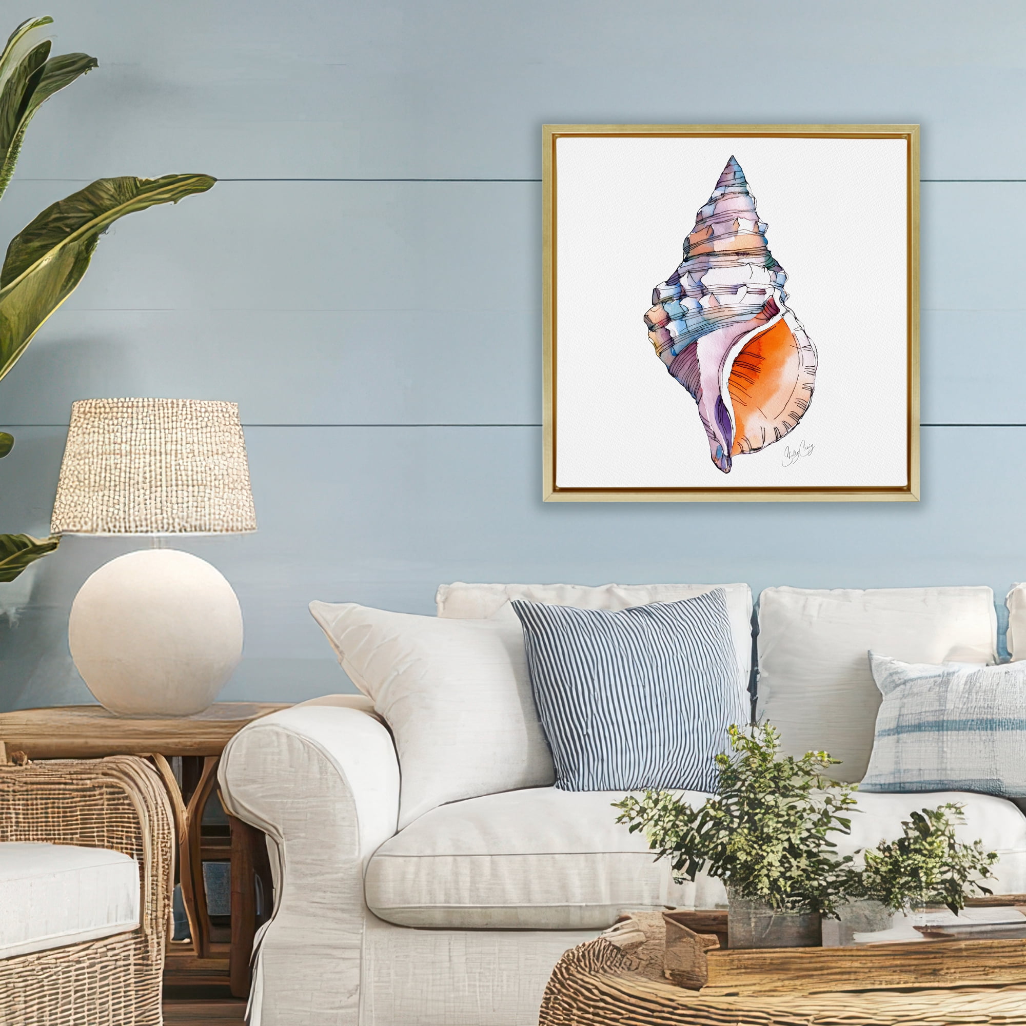 Stupell Industries Sunrise Conch Shell Gold Framed Floater Canvas Wall Art, design by Shelly Craig
