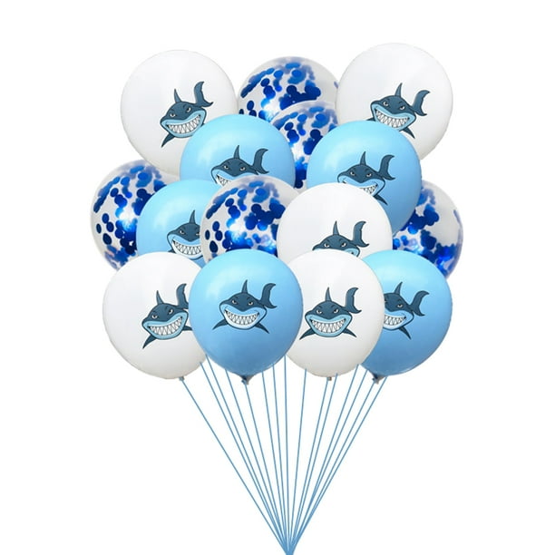 15 Pcs 12 Inch Balloons Set Colored Shark Sequin Balloons Kit Ocean Theme  Baby Birthday Party Decoration (Without Cord) 