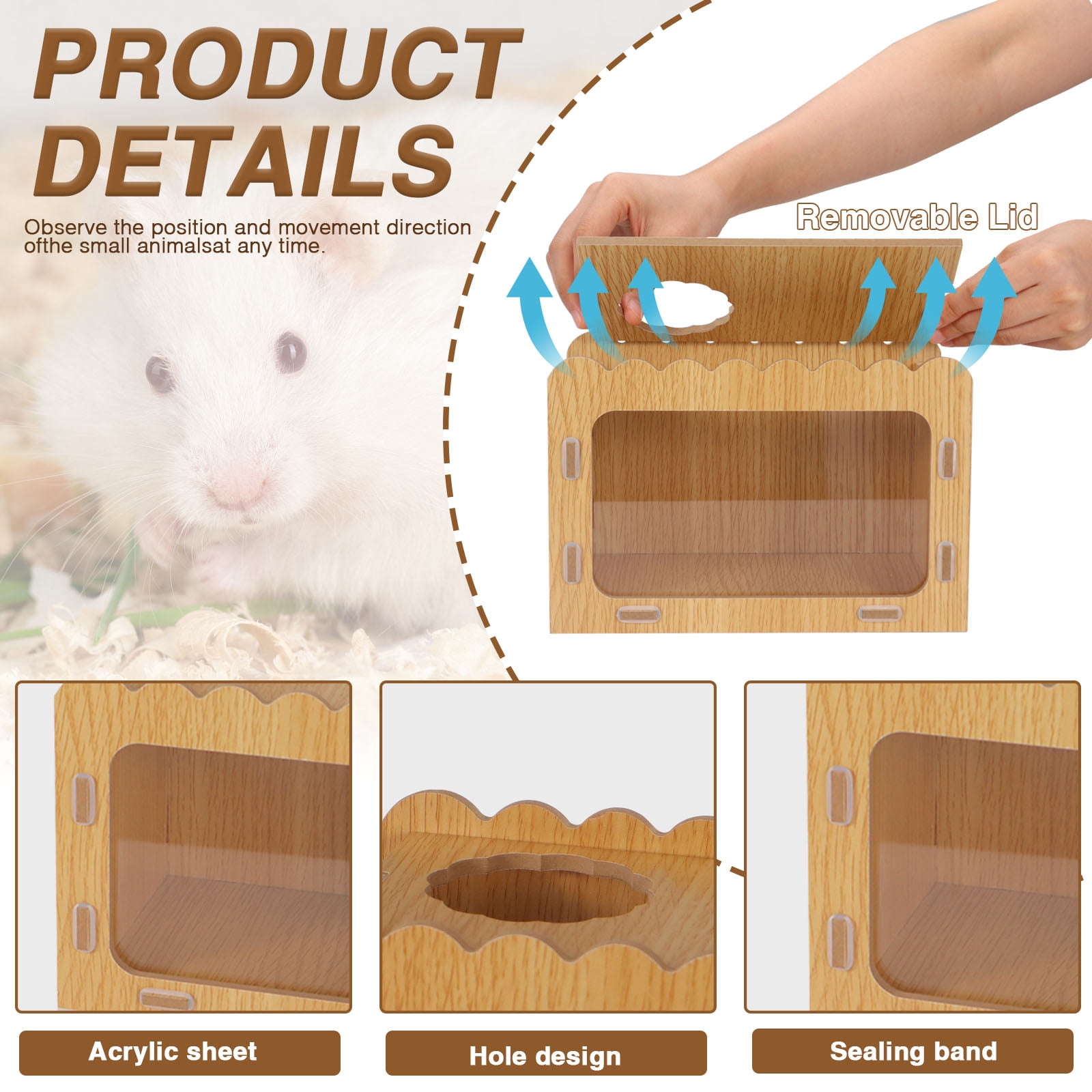 Hamster Digging Box, Visible Hamster Digging Room with Acrylic Transparent Board, Hamster Hideout and Exploration House with Climbing Ladder, Hamster Digging Wood Toy for Guinea Syrian Hamsters
