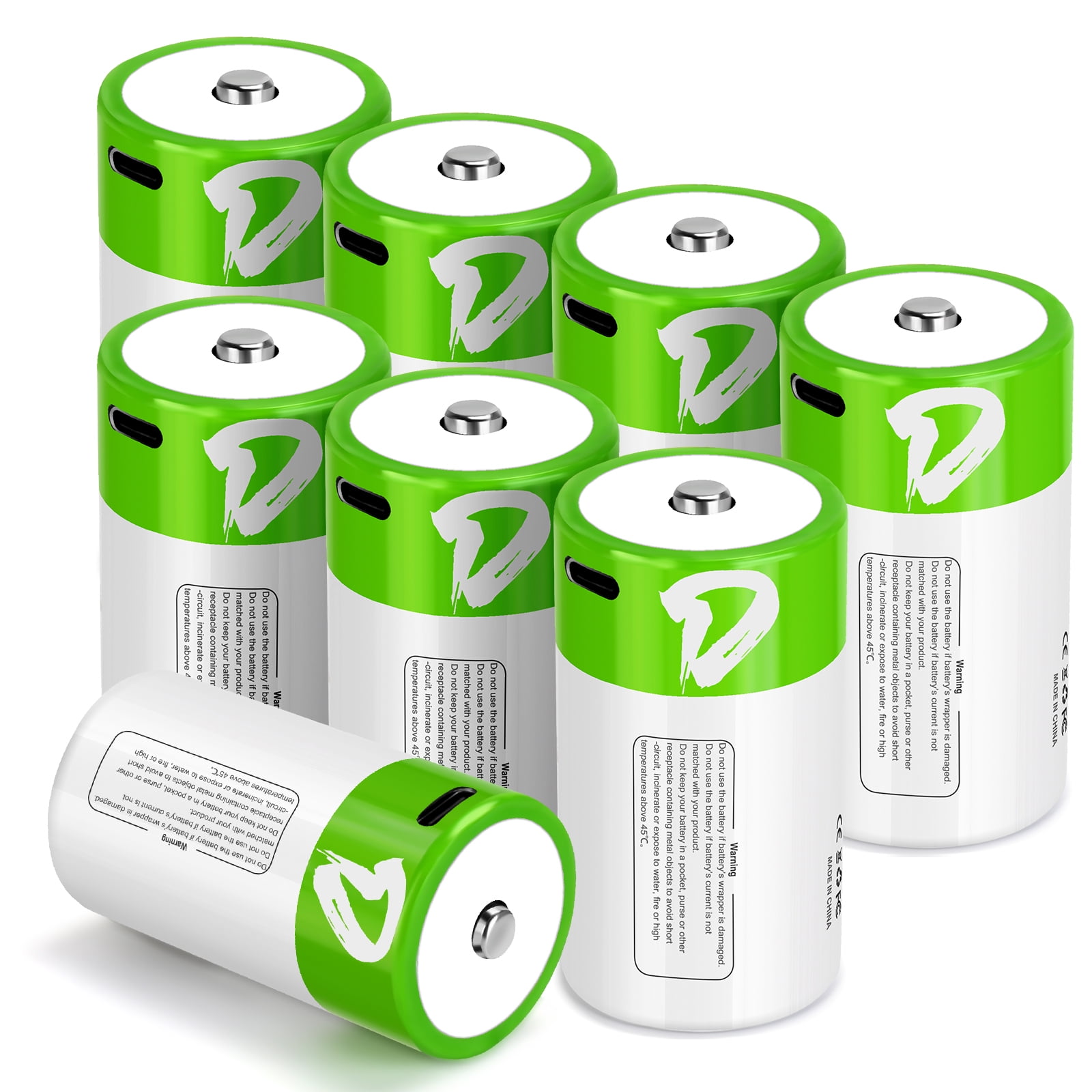 USB Rechargeable D Lithium Batteries 8 pack,1.5V 7500mAh Rechargeable D Battery ,Lr20 1.5v Battery Size D